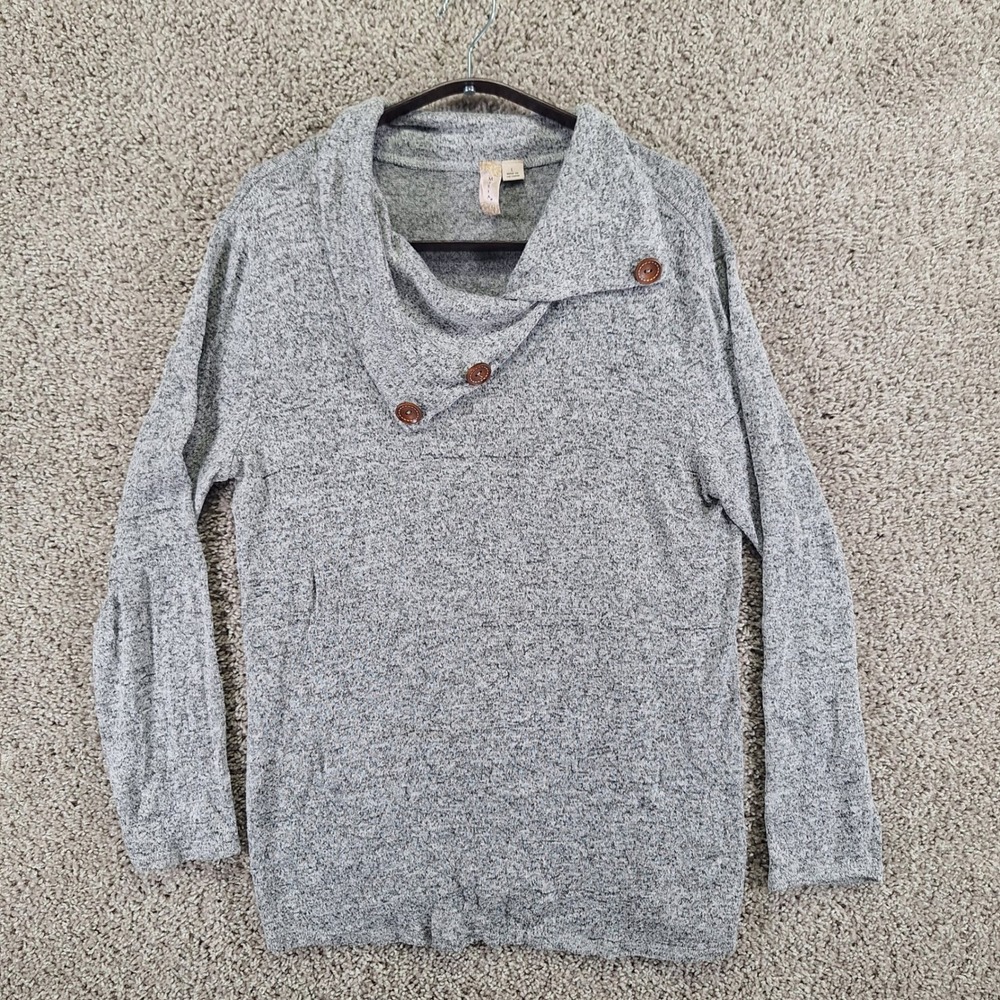 Misia Pullover Sweater Womens Large Gray Stretch Neck Button Long Sleeve‎ Boho